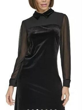 Tommy Hilfiger Black Velvet & Sheer Long-Sleeve Dress
